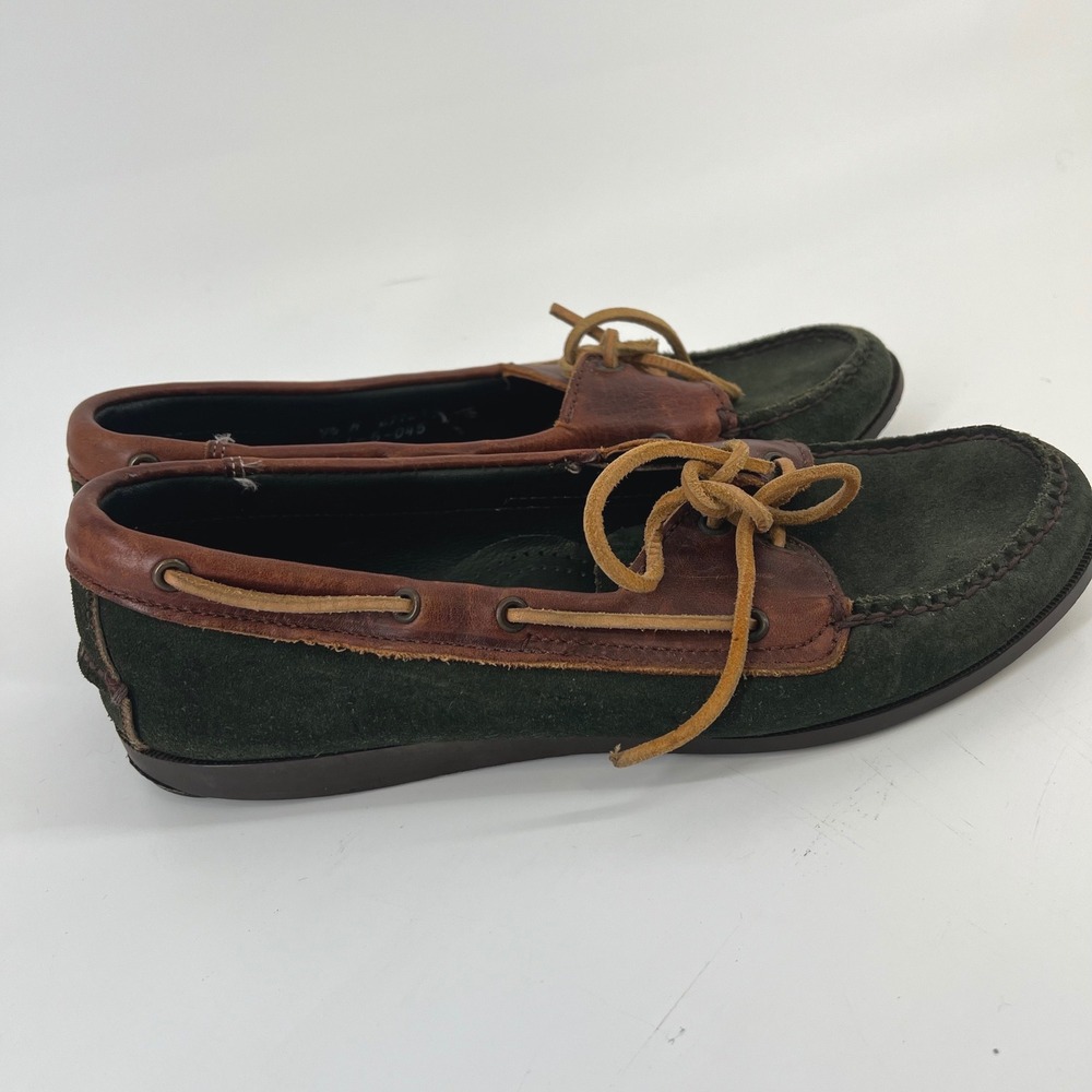Vintage Lands' End Womens 9.5 M Green Suede Leather Boat Shoes Deck Loafers